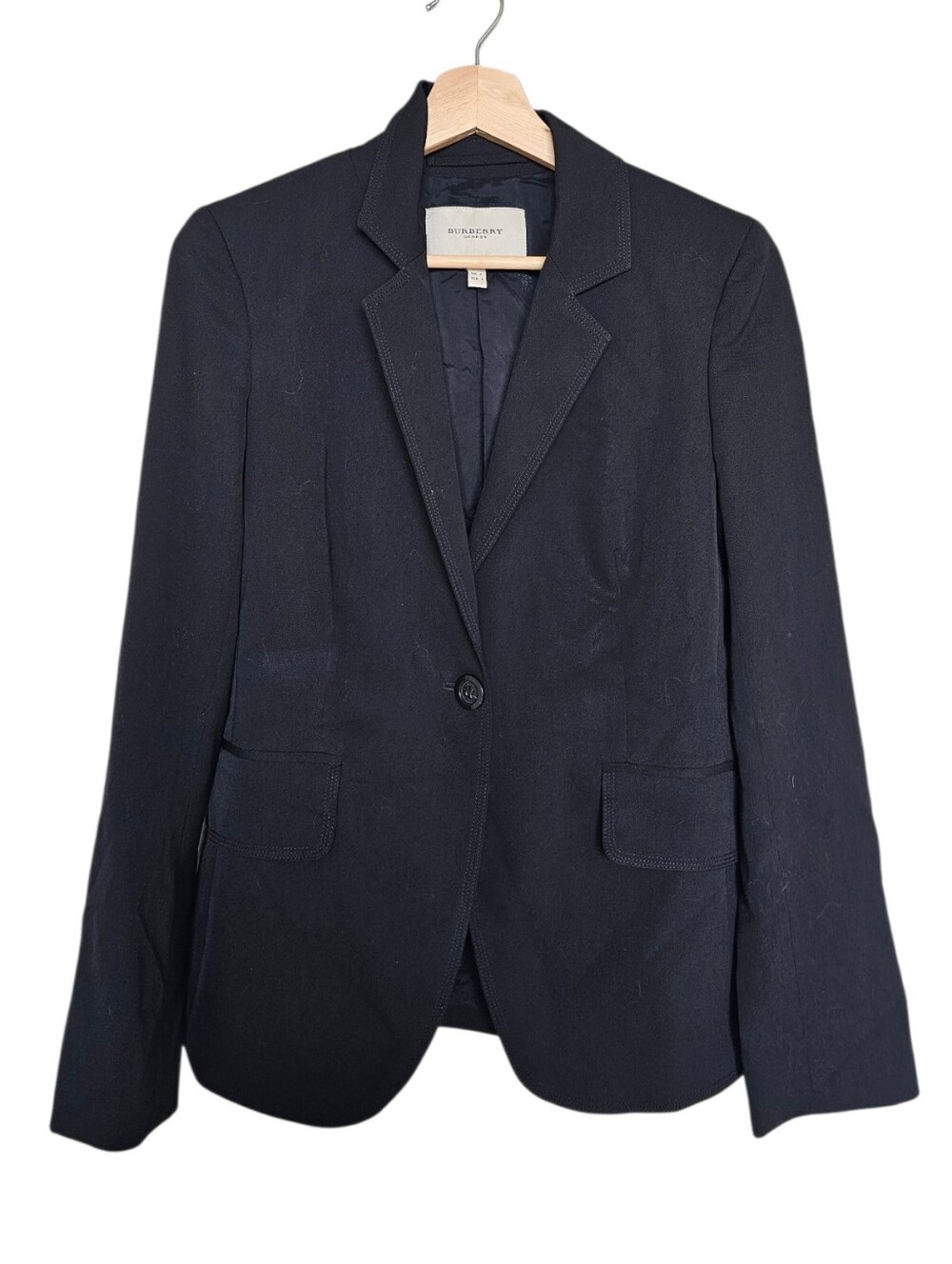 Burberry Solid Black Professional Single-Button Blazer Jacket Size 4